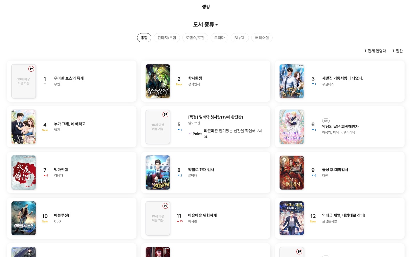 랭킹 | 웹툰웹소 | 밀리의서재