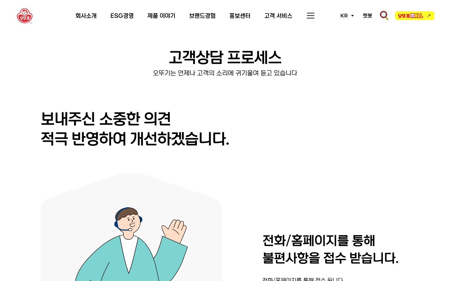 고객상담 프로세스 < 고객 서비스 < 오뚜기