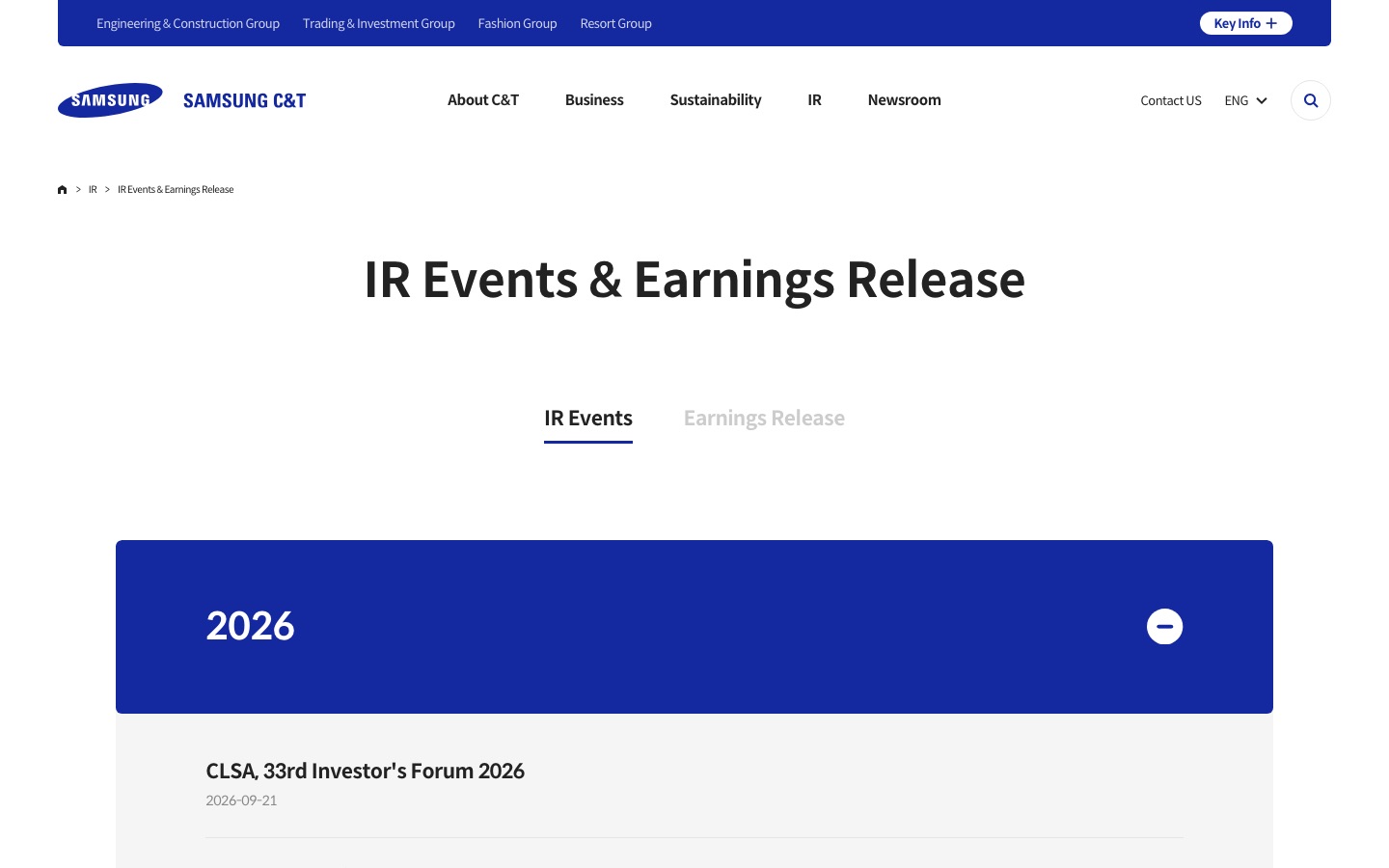 IR | IR Events & Earnings Release | IR Events