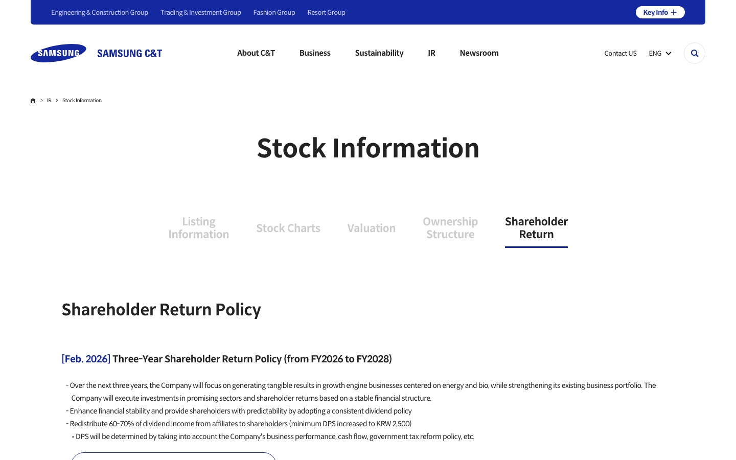 IR | Stock Information | Shareholder Return