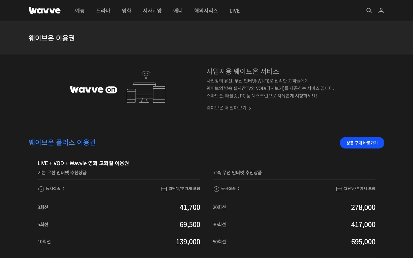 웨이브온 이용권 : 웨이브 이용권